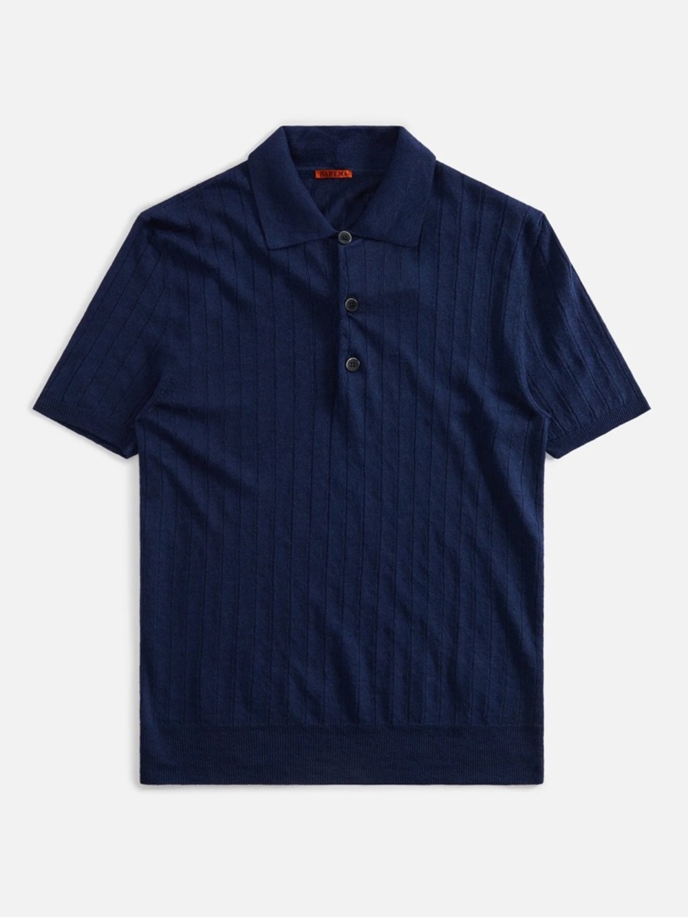 Barena Navy Short-Sleeve Polo with Subtle Rib